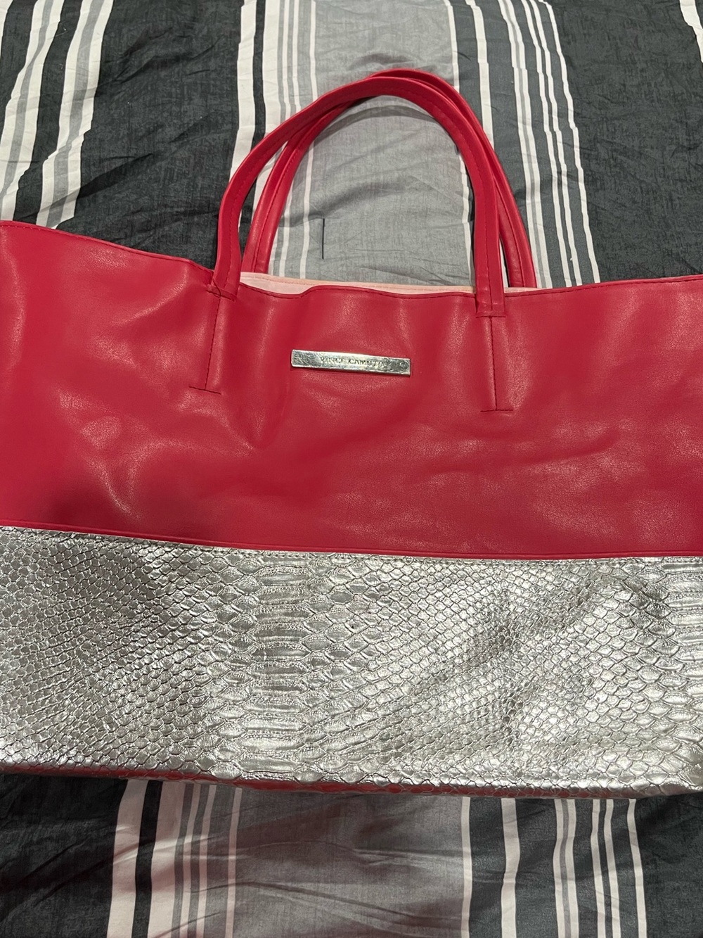 Red and Silver Two-Tone Tote Bag - Women Bags
